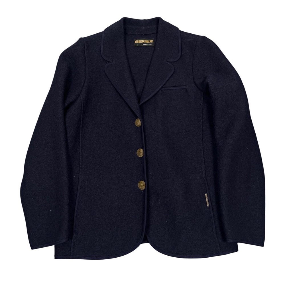 Geiger Boiled Wool Jacket Women 38 Navy Blue Button Up Made in Austria
